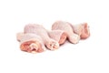 Set of five fresh raw chicken drumsticks on a white background Royalty Free Stock Photo