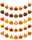 Set Of Five Garlands Halloween Pumpkins Pattern Orange Black