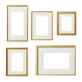 Set of five golden picture frames isolated on white background Royalty Free Stock Photo