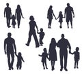 Set of five happy family silhouettes Royalty Free Stock Photo