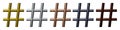 set of five hashtags with metal texture.