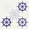 A set of five icons of the ship`s steering wheels. Isolated vector illustration on gray background. Royalty Free Stock Photo