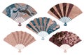 Set of five Japanese fans with different images