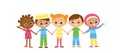 Set of 5 five kids holding hands. International characters