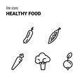 Set of five outline Healthy Food icons, vegetable symbols, vector pictograms, logos