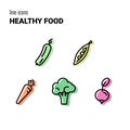 Set of five outline Healthy Food icons, vegetable symbols, vector pictograms, logo