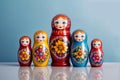 A set of five Russian nesting wooden dolls or Matryoshka painted doll