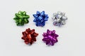 Set of five shiny bows for gifts on a white background Royalty Free Stock Photo