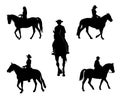 Set of five silhouettes of horse riders Royalty Free Stock Photo