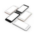 Set of five smartphones gold, rose, silver, black and black polished