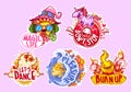 Set of five stickers for party