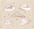Set of five summer hats Royalty Free Stock Photo