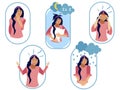 Set, five types of bad female mood. Cartoon vector flat Royalty Free Stock Photo