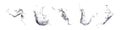 Set of five water vector splashes. Transparent abstract forms, curves, twists, overflows