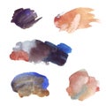 Set of five watercolor colorful blots