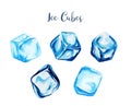 Set of five watercolor ice cubes, hand drawn