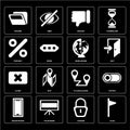 Set of Flag, Locked, Smartphone, Placeholders, Close, Worldwide, Percent, Dislike, Folder icons