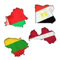 Set, Flags of Belarus, Egypt, Lithuania, and Latvia in the form of a map. Shadow. Isolated on white background. Signs and symbols Royalty Free Stock Photo