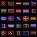 A set of 25 flags of different European countries, in neon style. Collection Ã¢ââ2