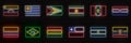 A set of 12 flags of different South American countries, in neon style. On the background of a brick wall with a shadow. Royalty Free Stock Photo