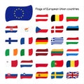Set the flags of European Union countries, member states in 2016, vector illustration isolated on white background. Royalty Free Stock Photo