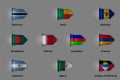 Set of flags in the form of a glossy textured label or bookmark. Botswana Benin Barbados Bangladesh Bahrain Azerbaijan Armenia