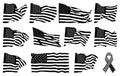 Set of flags of the United States of America, Collection of waving flag silhouettes in the wind