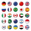 Set of 25 flags world top countries on bottle caps Royalty Free Stock Photo