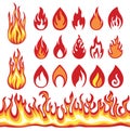 Set of Flame icons. Fire symbols. Royalty Free Stock Photo