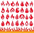 Set of Flame icons. Fire symbols.