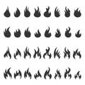 Set of flame icons. Black Fire symbols Royalty Free Stock Photo