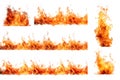 Set of flames on a transparent background. A set of design elements, overlays of open flames and fire in various shapes Royalty Free Stock Photo