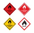 Set of flammable liquid sign on white background. Danger sign. Label, Sticker, Symbol. Vector illustration Royalty Free Stock Photo