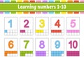 Set flash cards for kids. Learning numbers 1-10. Education developing worksheet. Activity page for school. Color game for children Royalty Free Stock Photo