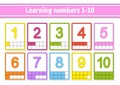 Set flash cards for kids. Learning numbers 1-10. Education developing worksheet. Activity page for school. Color game for children Royalty Free Stock Photo
