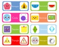 Set of flashcards wtih forms and objects. Geometric shapes in life cards. Educational material for children and kids.