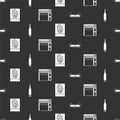 Set Flasher siren, Bullet, Fingerprint and Website template on seamless pattern. Vector
