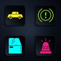Set Flasher siren, Car, Car door and Brake system warning. Black square button. Vector Royalty Free Stock Photo