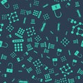 Set Flasher siren, Open padlock, Password protection and Graphic password protection on seamless pattern. Vector
