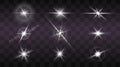 Set of flashes, star burst and sparkles on transparent background. golden glowing effect with light rays. Vector