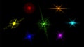 Set of flashes, star burst and sparkles on transparent background. golden glowing effect with light rays. Vector