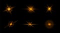Set of flashes, star burst and sparkles on transparent background. golden glowing effect with light rays. Vector
