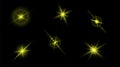 Set of flashes, star burst and sparkles on transparent background. golden glowing effect with light rays. Vector