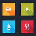 Set Flashlight for diver, Shark, Aqualung and Wetsuit scuba diving icon. Vector