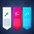 Set Flashlight, Slingshot and Wooden axe. Business infographic template. Vector