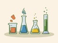 Set of flasks with liquid, vector illustration of chemistry
