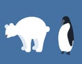 Set of flat Antarctic animals silhouettes. Polar bear and penguin isolated from the background. Vector outlines Royalty Free Stock Photo