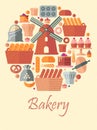 Set of flat bakery icons in the form of a circle. Vector illustration