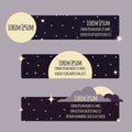 Set of flat banners with night sky, moon, stars Royalty Free Stock Photo