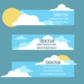 Set of flat banners with sky, sun, clouds Royalty Free Stock Photo